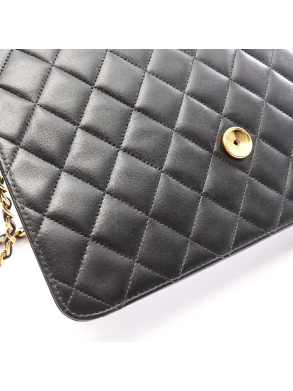 Chanel Shoulder Bag Quilted Push Lock Black Lambskin Chain